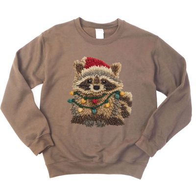 Faux Latch Hook Rug Raccoon Holiday Design - Comfy Drop Shoulder Sweathshirt