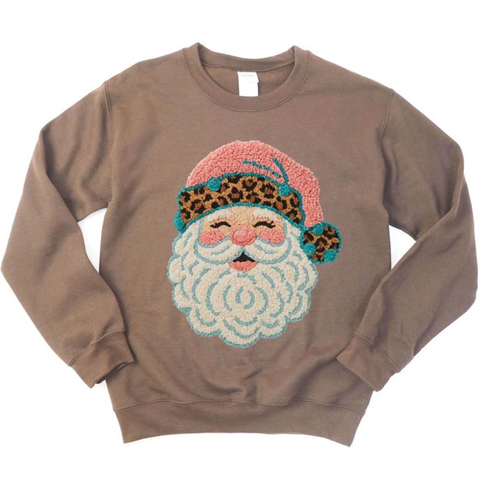 Latch Hook Rug Santa Claus Faux Design - Comfy Drop Shoulder Graphic Sweatshirt