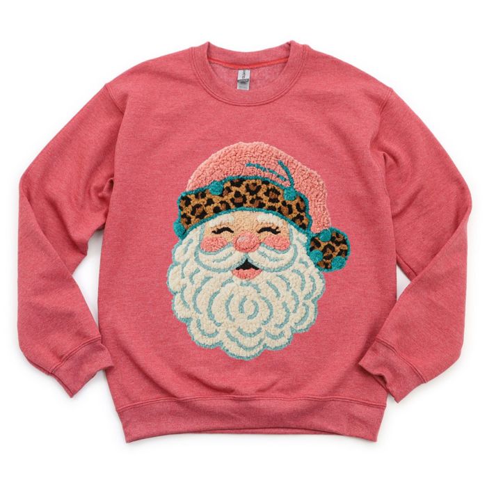 Latch Hook Rug Santa Claus Faux Design - Comfy Drop Shoulder Graphic Sweatshirt