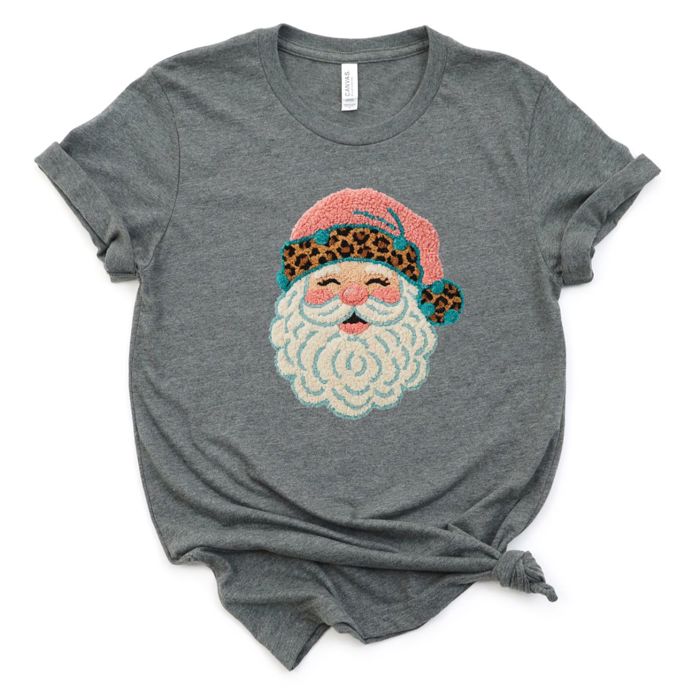 Preppy Latch Hook Style Santa Claus - T-Shirt (Crewneck)  Poly-Cotton Heathered Colors Jersey Tee (Unisex)   Bella Canvas