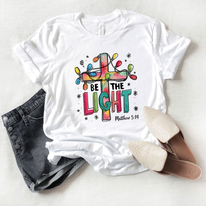 Be The Light Christmas Cross with Lights - Soft Bella Canvas T-Shirt