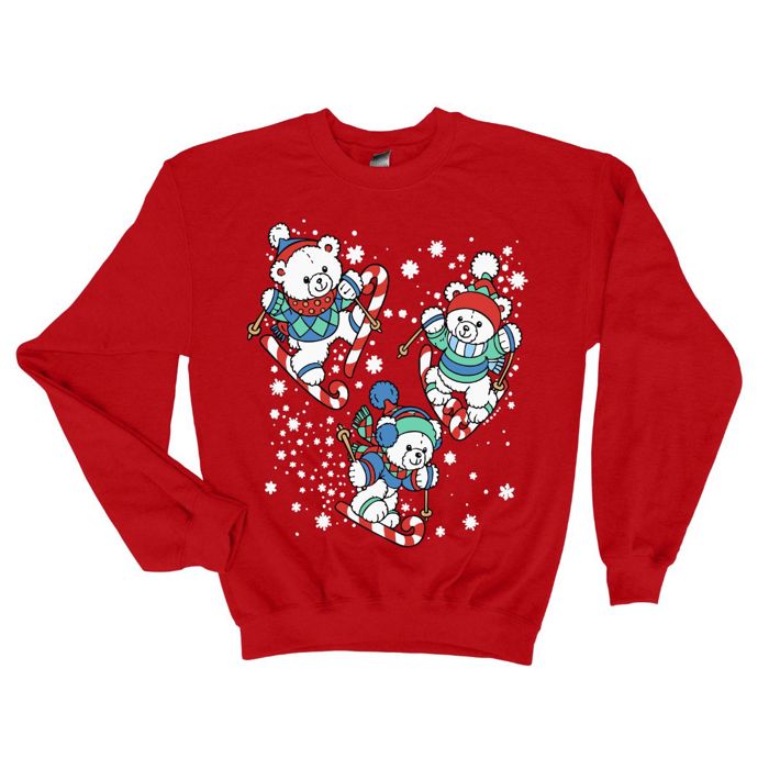 Vintage Style Skiing Teddies - Back to the 80s Christmas Design - Vintage Style Drop Shoulder Sweatshirt