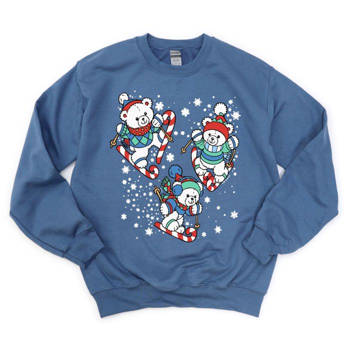 Vintage Style Skiing Teddies - Back to the 80s Christmas Design - Vintage Style Drop Shoulder Sweatshirt