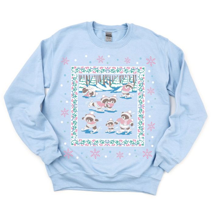 Vintage Retro Ice Skating 1980s Style Christmas Winter Bears - Sweatshirt (Crewneck)  Poly-Cotton Colors (Unisex)  Gildan