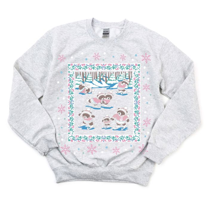 Vintage Retro Ice Skating 1980s Style Christmas Winter Bears - Sweatshirt (Crewneck)  Poly-Cotton Colors (Unisex)  Gildan