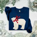  Adorable Faux Knitted Polar Bear With Christmas Ribbon - Comfy Drop Shoulder Sweatshirt