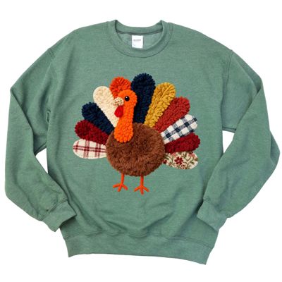 Faux Quilted Turkey Thanksgiving Design - Sweatshirt (Crewneck)  Poly-Cotton Colors (Unisex)  Gildan