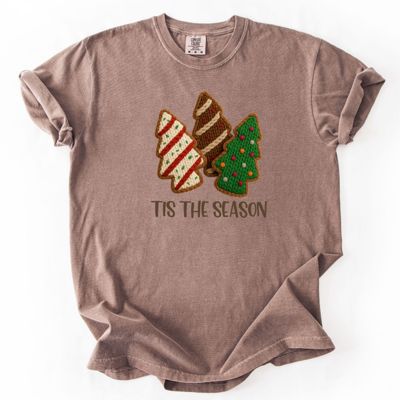 Tis The Season Frosted Christmas Cakes Faux Knitted - T-Shirt (Crewneck)  100 Cotton Heavyweight Tee (Unisex)  Comfort Colors