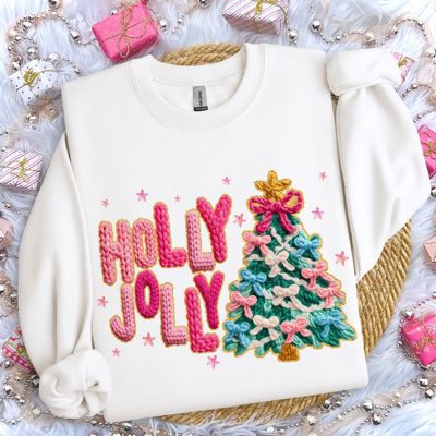 Holly Jolly Christmas Tree With Faux Gold Sparkle - Comfy Drop Shoulder Sweatshirt