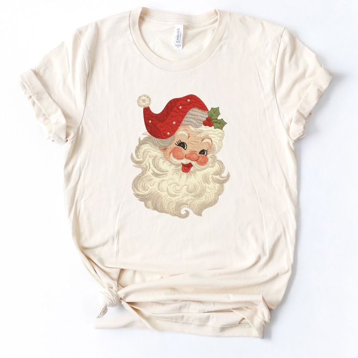 Faux Quilted Retro Jolly Santa Claus Christmas - Soft and Comfy Bella Canvas T-Shirt