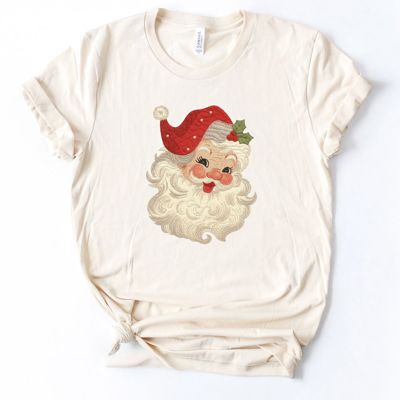 Faux Quilted Retro Jolly Santa Claus Christmas - Soft and Comfy Bella Canvas T-Shirt