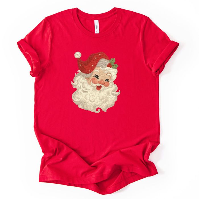 Faux Quilted Retro Jolly Santa Claus Christmas - Soft and Comfy Bella Canvas T-Shirt