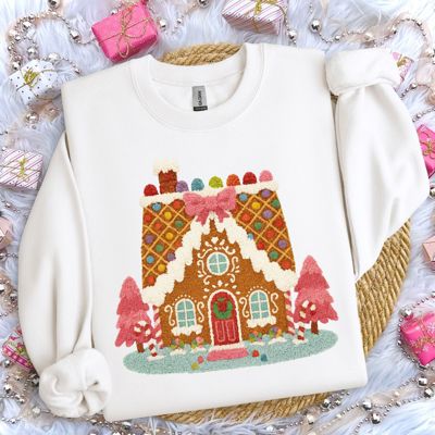 Faux Latch Hook Gingerbread House - Sweatshirt (Crewneck)  Poly-Cotton Colors (Unisex)  Gildan