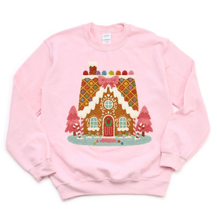 Faux Latch Hook Gingerbread House - Sweatshirt (Crewneck)  Poly-Cotton Colors (Unisex)  Gildan
