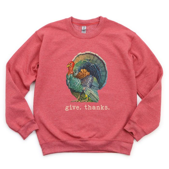 Give Thanks Grumpy Vintage Turkey Funny For Thanksgiving - Sweatshirt (Crewneck)  Poly-Cotton Colors (Unisex)  Gildan, Unisex Softstyle Midweight Crewneck S