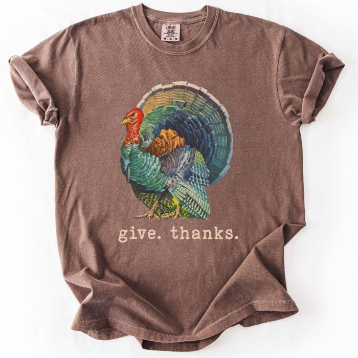 Give Thanks Grumpy Thanksgiving Turkey Funny - T-Shirt (Crewneck)  100 Cotton Heavyweight Tee (Unisex)  Comfort Colors