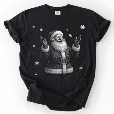 Jolly Christmas Santa In The Snow Half Tone Style Print - T-Shirt (Crewneck)  100 Cotton Heavyweight Tee (Unisex)  Comfort Colors