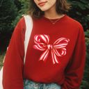  Red Candy Cane Striped Christmas Bow - Sweatshirt (Crewneck)  Poly-Cotton Colors (Unisex)  Gildan