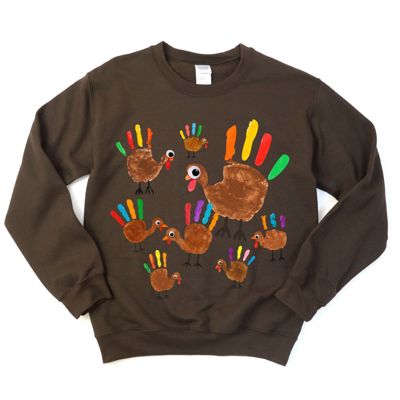 FAUX Hand Painted Kids Craft Turkeys - Sweatshirt (Crewneck)  Poly-Cotton Colors (Unisex)  Gildan