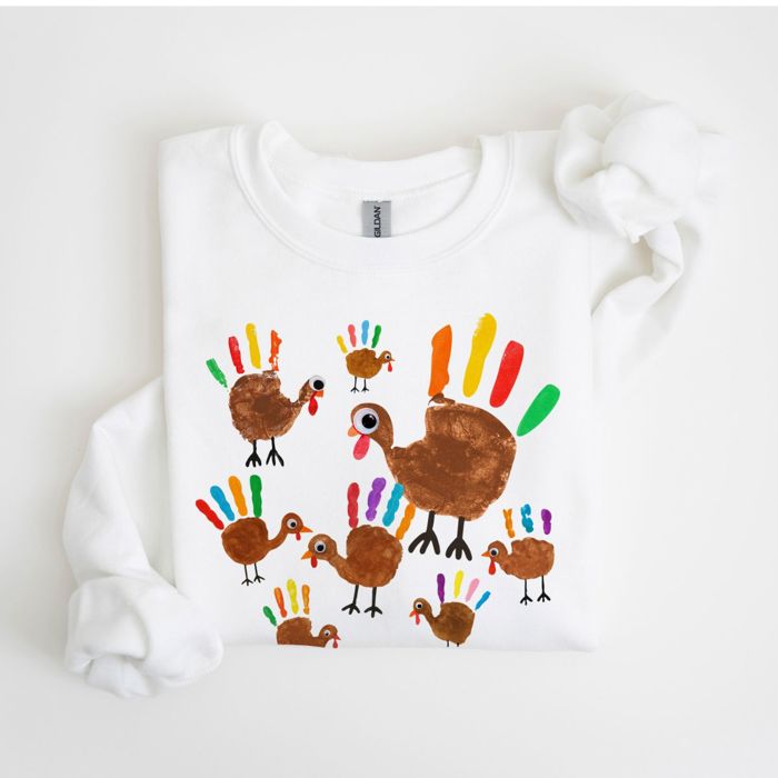 FAUX Hand Painted Kids Craft Turkeys - Sweatshirt (Crewneck)  Poly-Cotton Colors (Unisex)  Gildan