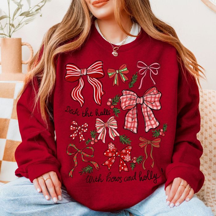 Deck The Halls With Bows And Holly Christmas Cheer - Sweatshirt (Crewneck)  Poly-Cotton Colors (Unisex)  Gildan