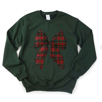 Red and Green Plaid Bow - Comfy Sweatshirt
