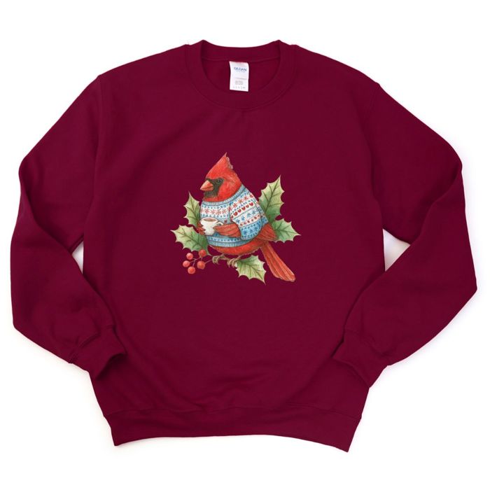 Christmas Coffee Cardinal Winter Bird - Comfy Drop Shoulder Sweatershirt