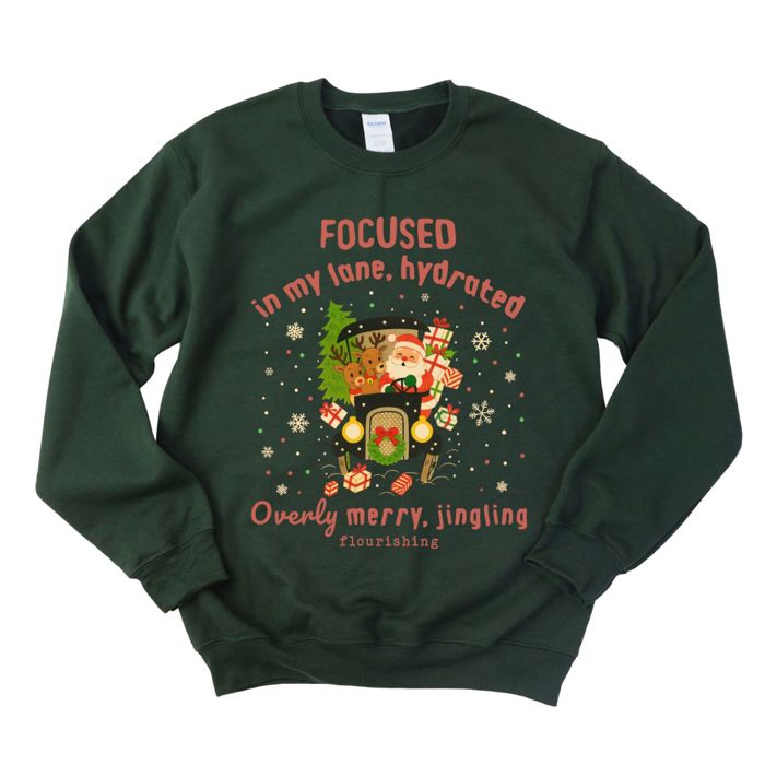Focused,In My Lane, Hydrated, Overly Merry, Jingling, Flouring Funny Vintage Christmas Santa Claus - Comfy Drop Shoulder Sweatshirt
