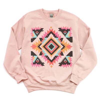 Colorful Aztec  Design On A Cozy Drop Shoulder Sweatshirt