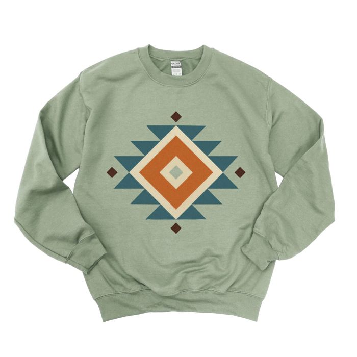 Diamon Shaped Aztec Country Western - Sweatshirt (Crewneck)  Poly-Cotton Colors (Unisex)  Gildan, Unisex Softstyle Midweight Crewneck Sweatshirt