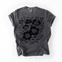  Black Floral Whimsical Print - T-Shirt (Crewneck)  100 Cotton Heavyweight Tee (Unisex)  Comfort Colors
