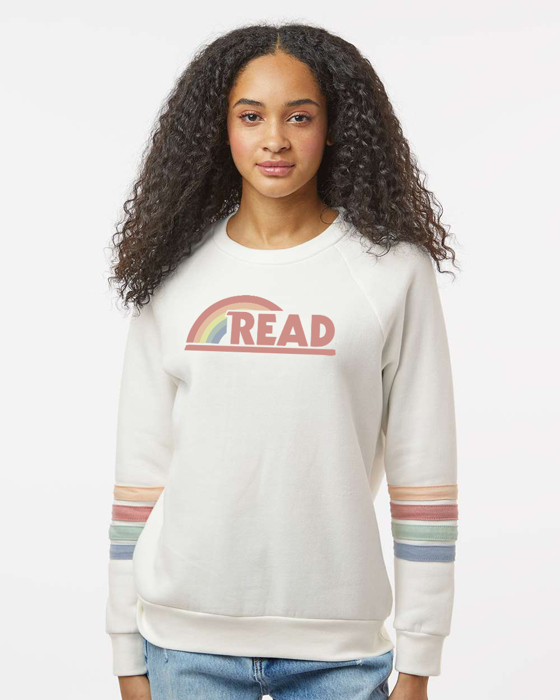 12+ Designs Matching Colors - Womens Striped Sleeves Crewneck Sweatshirt with Matching Color Designs