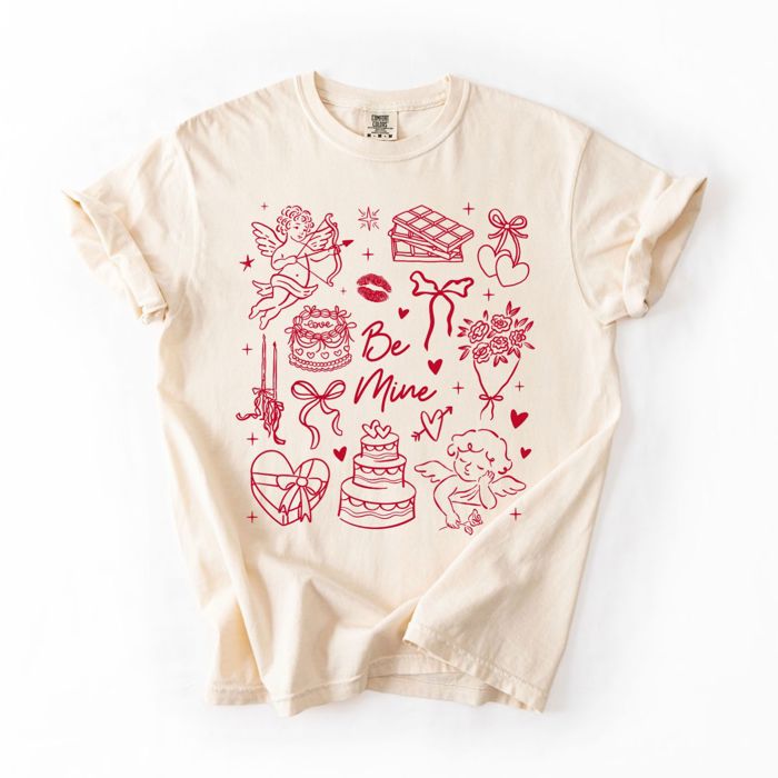 Minimalistic Adorable Valentines Day Elements - T-Shirt (Crewneck)  100 Cotton Heavyweight Tee (Unisex)  Comfort Colors