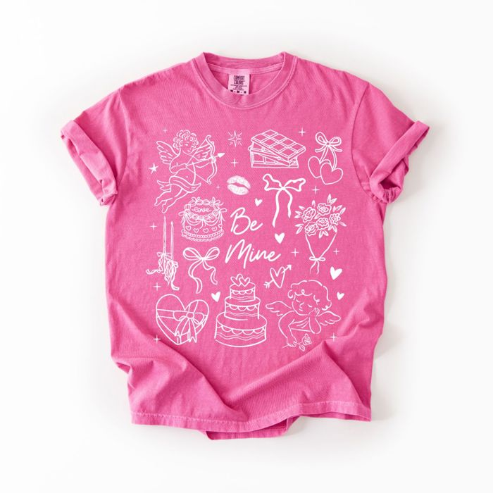 Minimalistic Adorable Valentines Day Elements - T-Shirt (Crewneck)  100 Cotton Heavyweight Tee (Unisex)  Comfort Colors