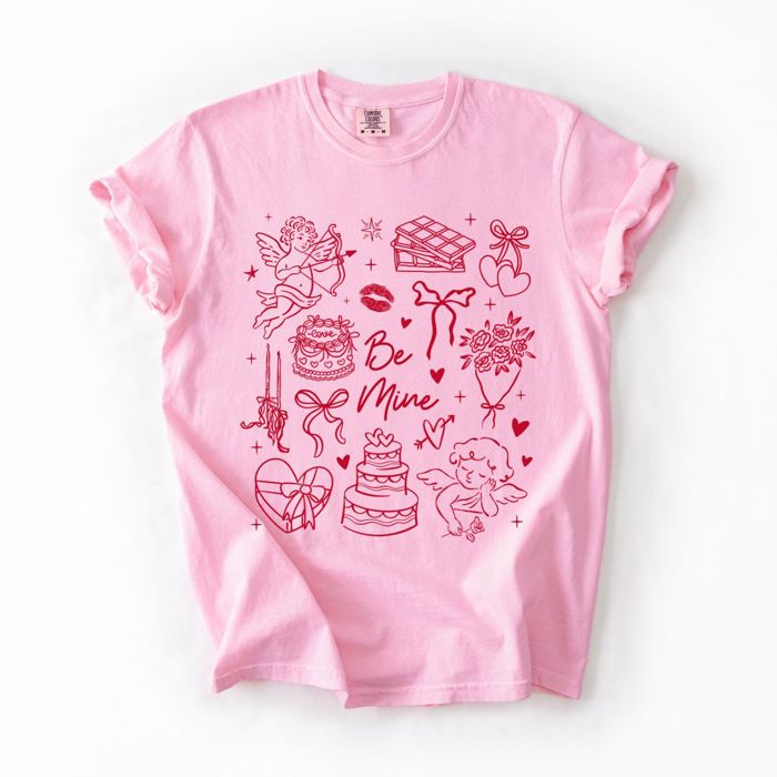 Minimalistic Adorable Valentines Day Elements - T-Shirt (Crewneck)  100 Cotton Heavyweight Tee (Unisex)  Comfort Colors