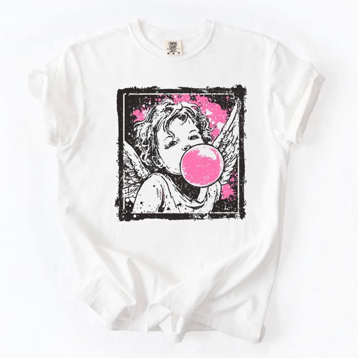 Bubblegum Cupid Valentines Day  - T-Shirt (Crewneck)  100 Cotton Heavyweight Tee (Unisex)  Comfort Colors