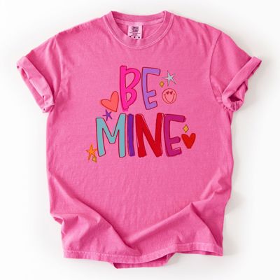 Be Mine Valentines Day Colorful - T-Shirt (Crewneck)  100 Cotton Heavyweight Tee (Unisex)  Comfort Colors