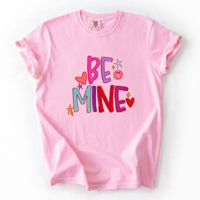 Be Mine Valentines Day Colorful - T-Shirt (Crewneck)  100 Cotton Heavyweight Tee (Unisex)  Comfort Colors