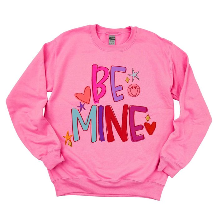 Be Mine Colorful Valentines Day - Sweatshirt (Crewneck)  Poly-Cotton Colors (Unisex)  Gildan, Unisex Softstyle Midweight Crewneck Sweatshirt