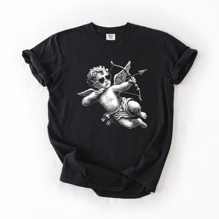 Cupid With Bow Valentines Day Half Tone - T-Shirt (Crewneck)  100 Cotton Heavyweight Tee (Unisex)  Comfort Colors