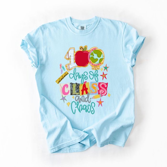 100 Days of Class and Chaos Hundred Days Of School - T-Shirt (Crewneck)  100 Cotton Heavyweight Tee (Unisex)  Comfort Colors