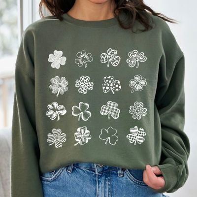 Hand Drawn Clovers Shamrocks St Patricks Day - Choose From Sweatshirts, Longsleeves, or T-Shirts