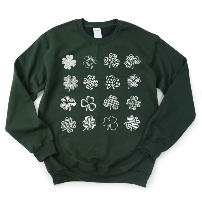 Hand Drawn Clovers Shamrocks St Patricks Day - Choose From Sweatshirts, Longsleeves, or T-Shirts