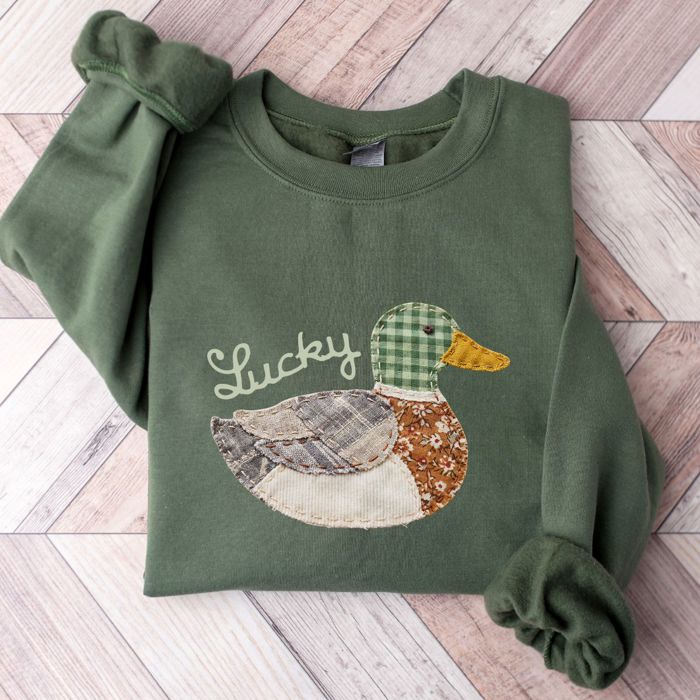Lucky Ducky FAUX Printed Quilted Duck St Patricks Day - Choose Sweatshirts, T-Shirts or Longsleeves