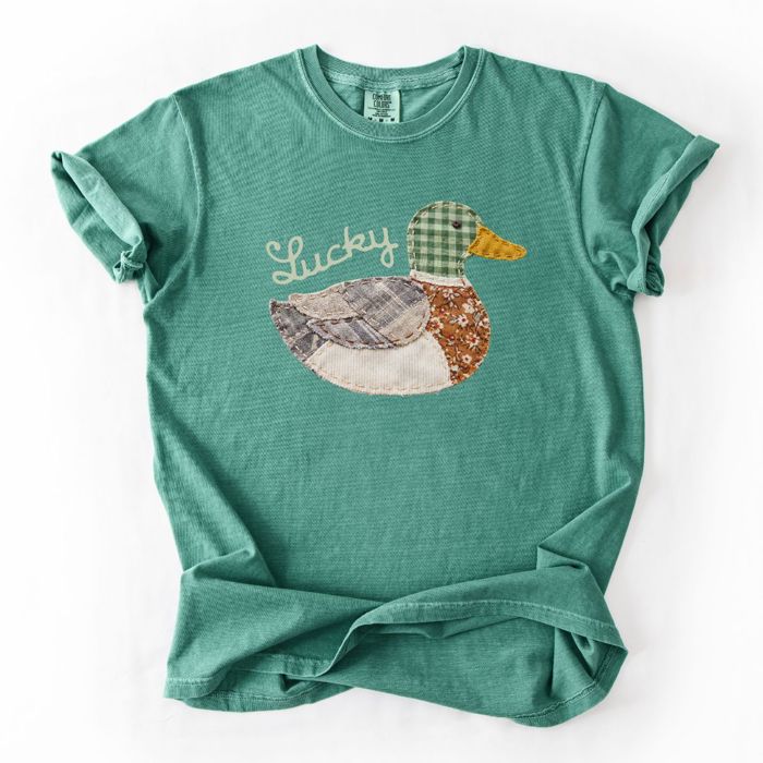 Lucky Ducky FAUX Printed Quilted Duck St Patricks Day - Choose Sweatshirts, T-Shirts or Longsleeves