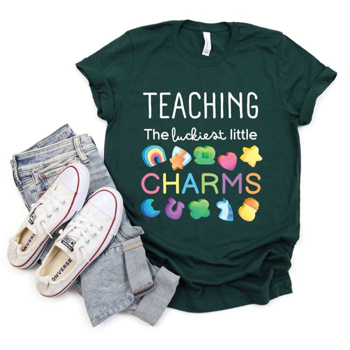 Teaching The Luckiest Little Charms - St Patricks Day - T-Shirt (Crewneck)  100 Cotton Heavyweight Tee (Unisex)  Comfort Colors, Sweatshirt (Crewneck)  Poly