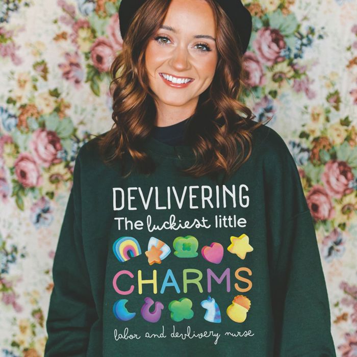 Delivering The Luckiest Little Charms Mother Baby Nurse Delivery - St Patricks Day - Choose T-Shirt, Longsleeve or Sweatshirt