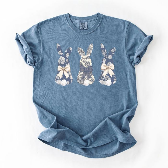 Three Floral Bunnies Spring Easter Motiff - Choose T-Shirt or Sweatshirt