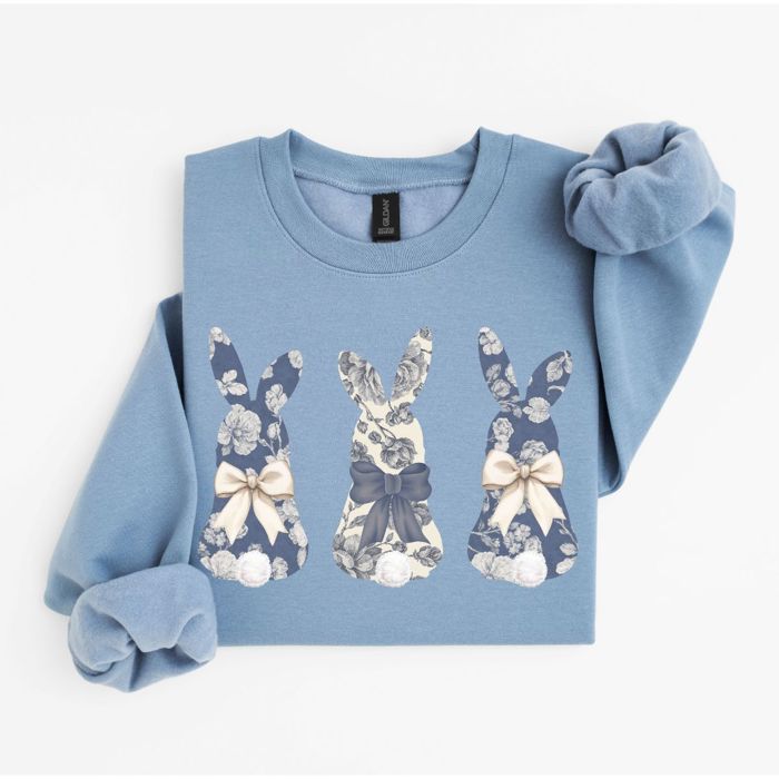 Three Floral Bunnies Spring Easter Motiff - Choose T-Shirt or Sweatshirt