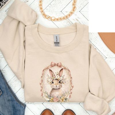 Vintage Floral Easter Bunny Portrait - Choose Sweatshirt or T-Shirt